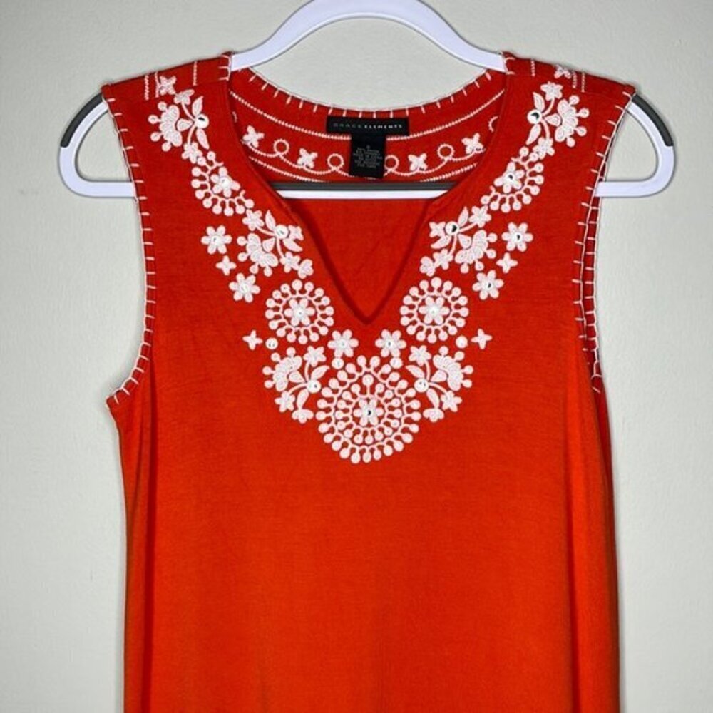 Grace Elements Small Orange White Embroidered Flo… - image 3